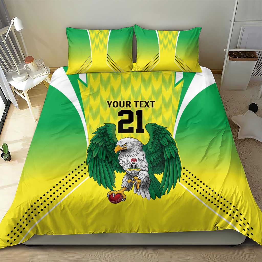 Custom Cricket African Nigeria Bedding Set Najeriya Yellow Greens Eagle LT9