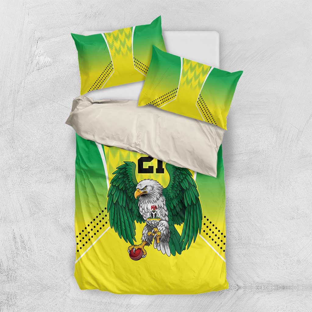 Custom Cricket African Nigeria Bedding Set Najeriya Yellow Greens Eagle LT9