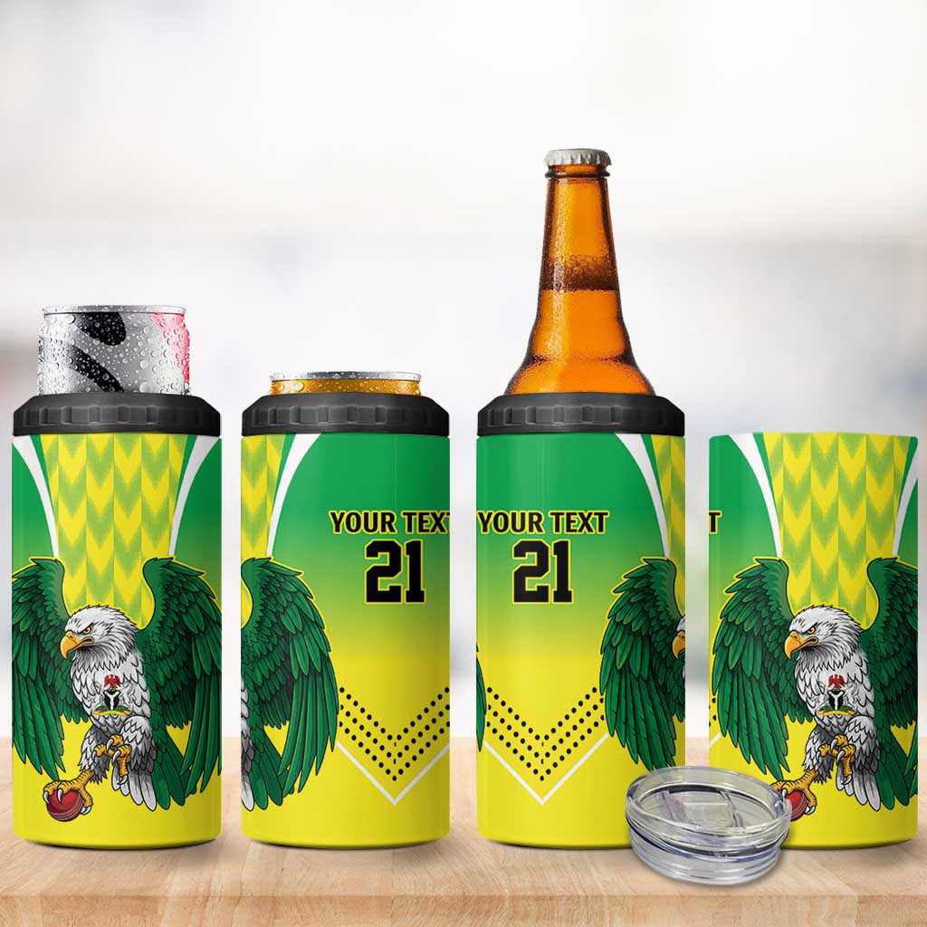 Custom Cricket African Nigeria 4 in 1 Can Cooler Tumbler Najeriya Yellow Greens Eagle LT9