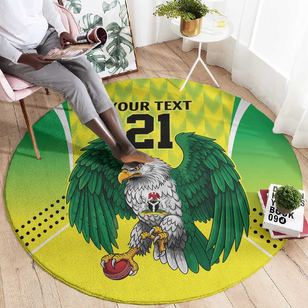 Custom Cricket African Nigeria Round Carpet Najeriya Yellow Greens Eagle LT9