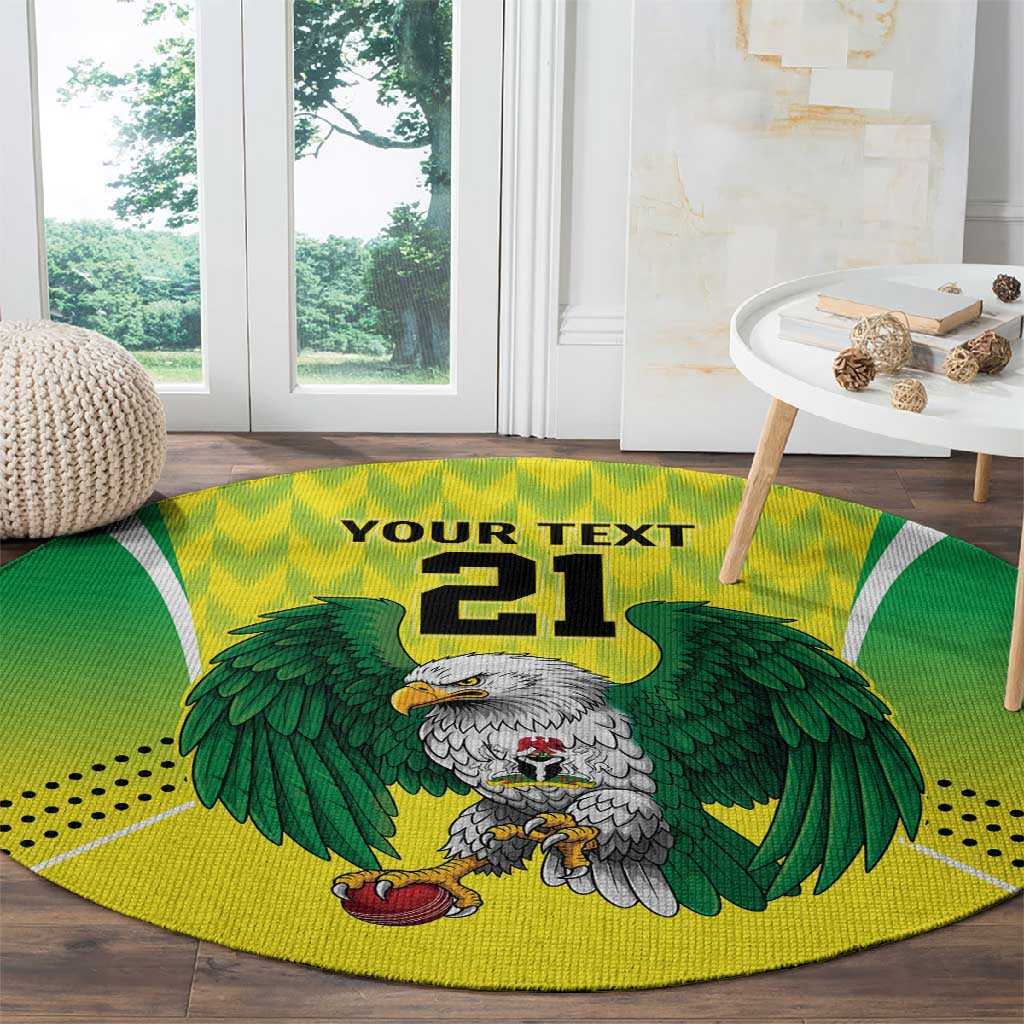 Custom Cricket African Nigeria Round Carpet Najeriya Yellow Greens Eagle LT9