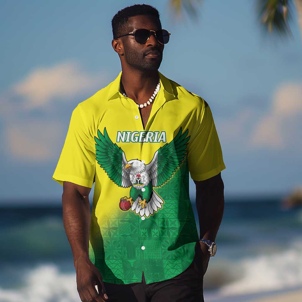 Custom Cricket African Nigeria Hawaiian Shirt Najeriya Angry Eagle Flag Motif LT9