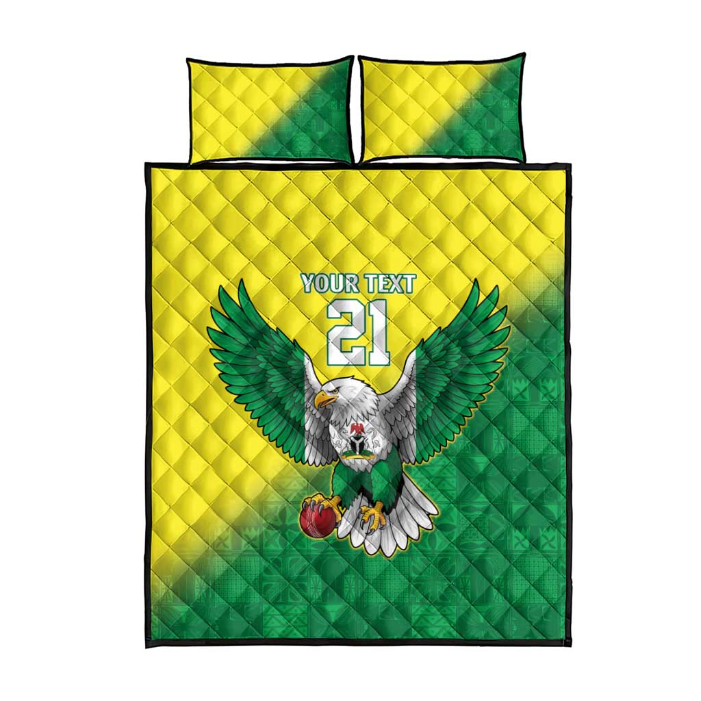Custom Cricket African Nigeria Quilt Bed Set Najeriya Angry Eagle Flag Motif LT9