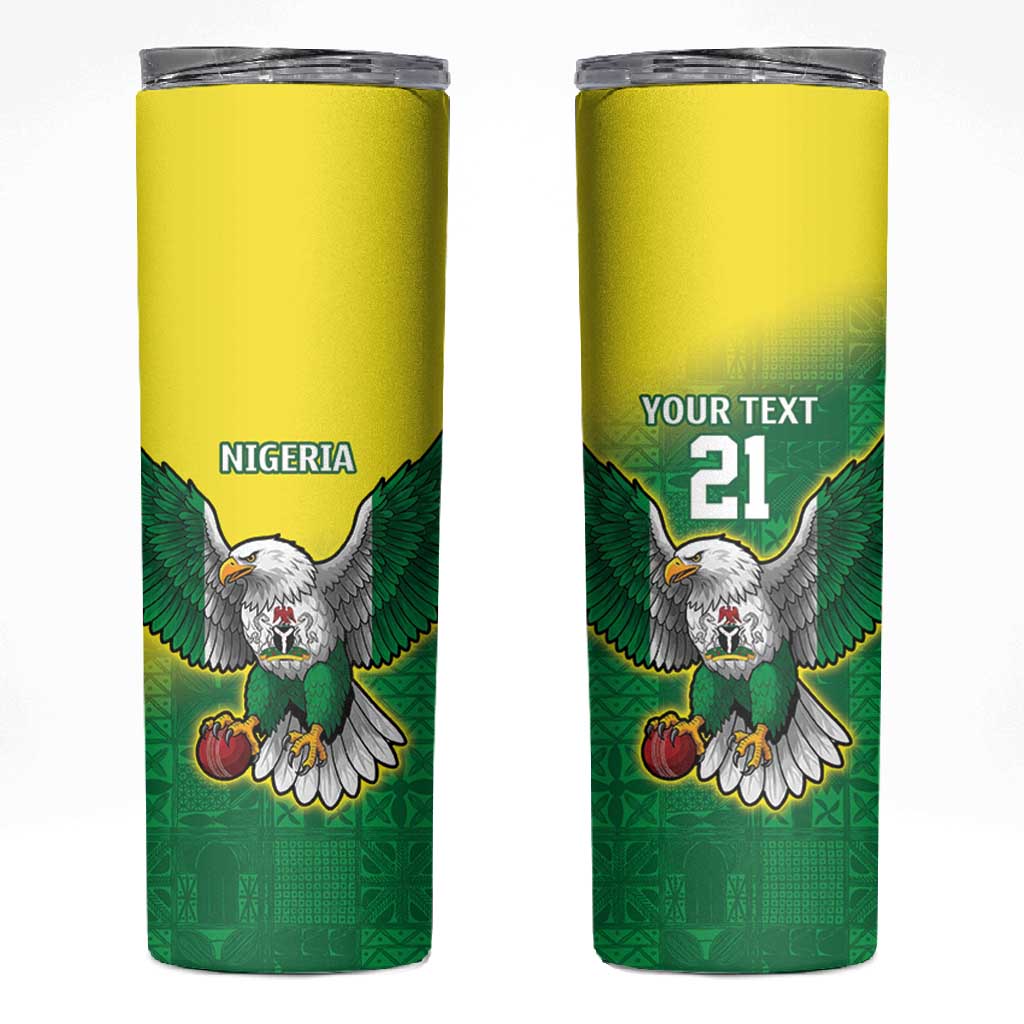 Custom Cricket African Nigeria Skinny Tumbler Najeriya Angry Eagle Flag Motif LT9