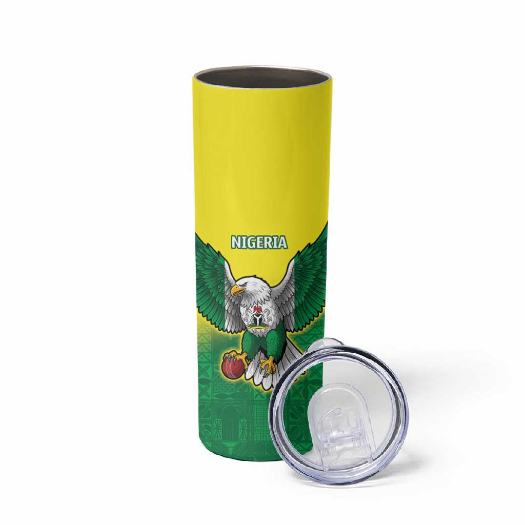 Custom Cricket African Nigeria Skinny Tumbler Najeriya Angry Eagle Flag Motif LT9