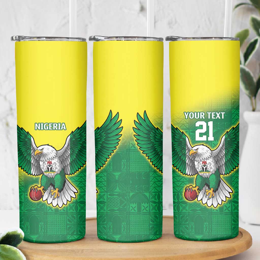 Custom Cricket African Nigeria Skinny Tumbler Najeriya Angry Eagle Flag Motif LT9