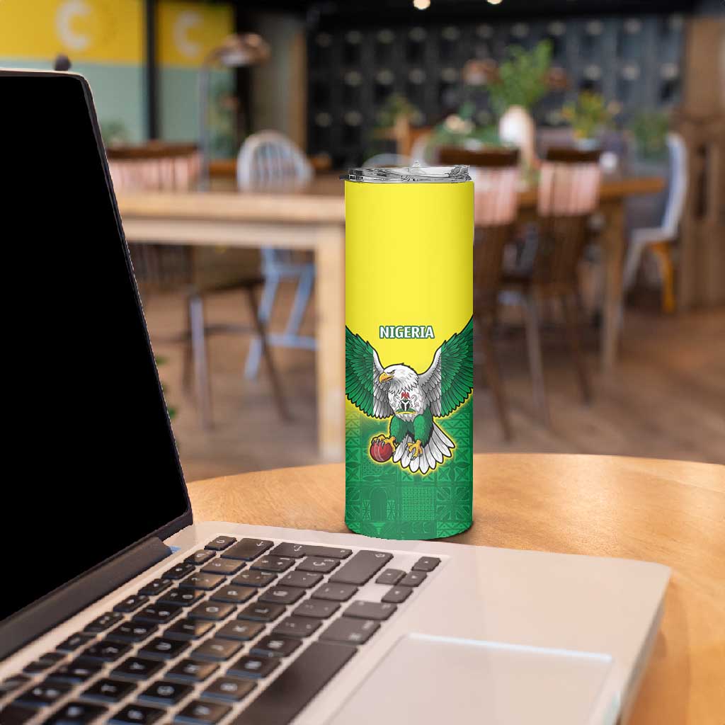 Custom Cricket African Nigeria Skinny Tumbler Najeriya Angry Eagle Flag Motif LT9