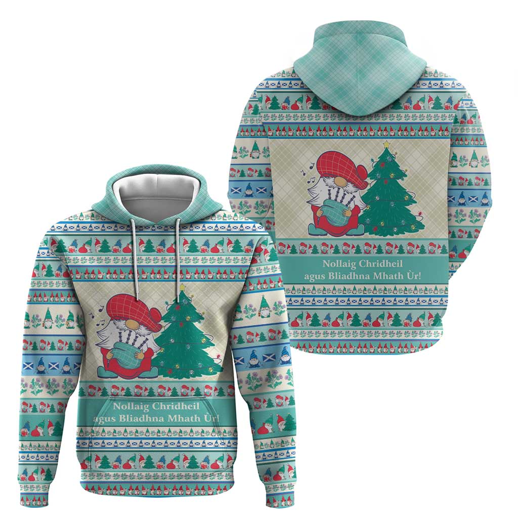 Gnome Bagpies Musical Hoodie Nollaig Chridheil Scotland Christmas Pattern LT9