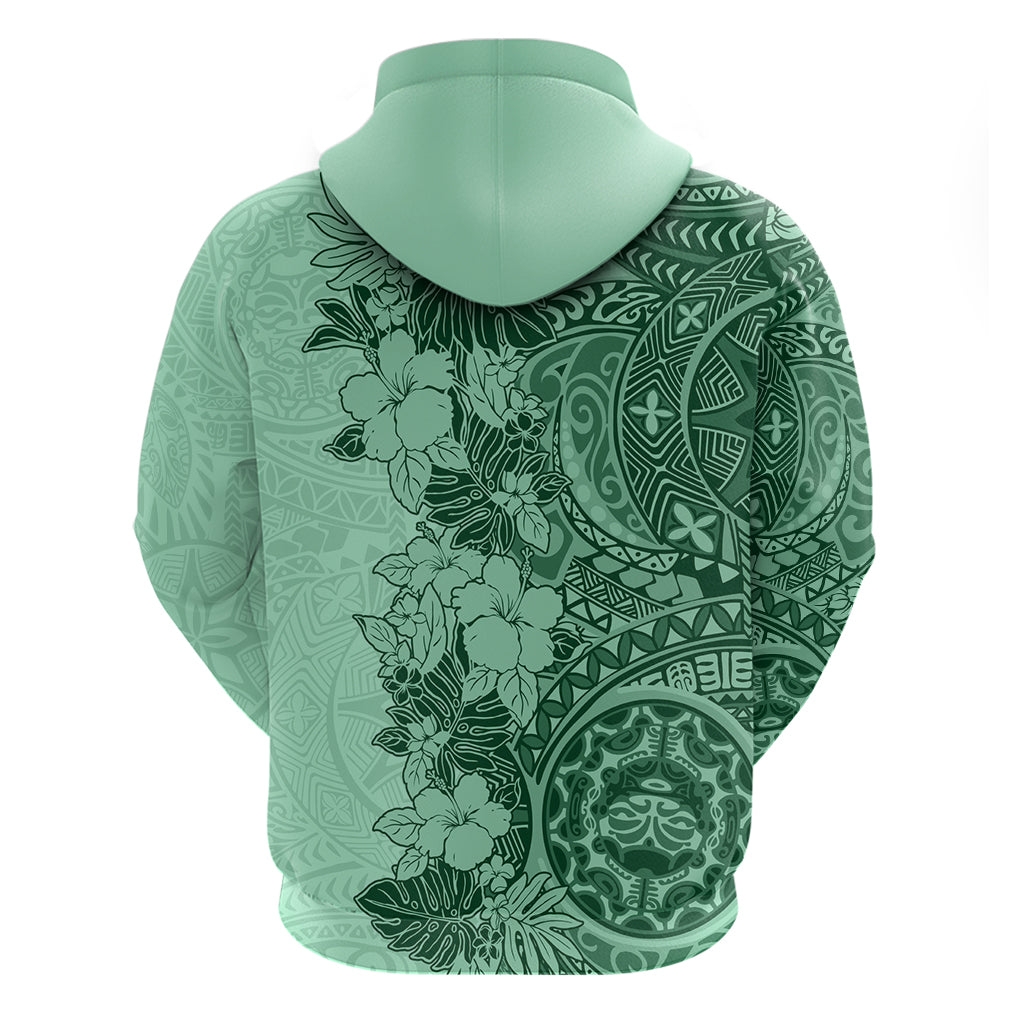 Polynesia Hoodie Hibiscus and Hawaiian Tribal Tattoo Retro Style Green Color LT9
