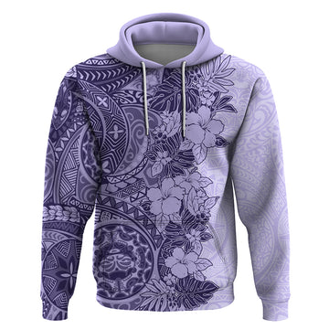 Polynesia Hoodie Hibiscus and Hawaiian Tribal Tattoo Retro Style Violet Color LT9