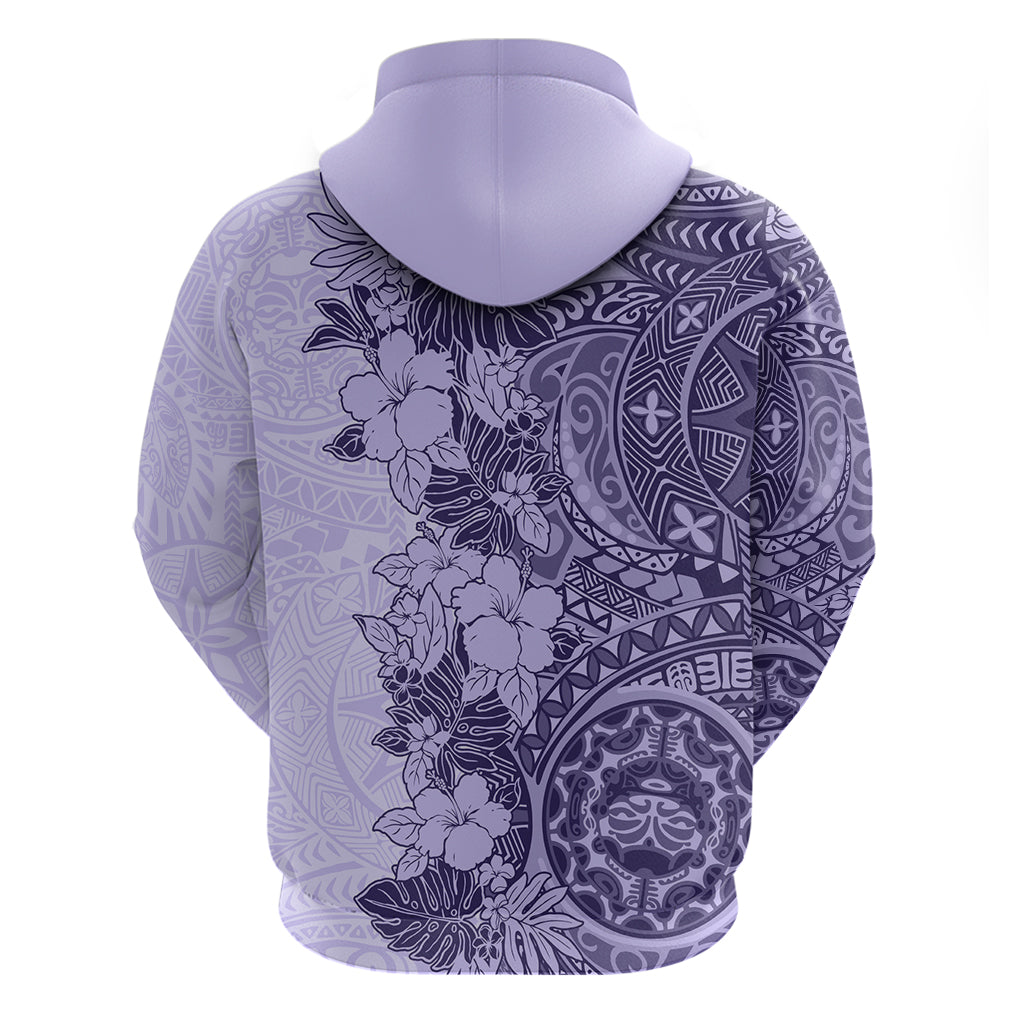 Polynesia Hoodie Hibiscus and Hawaiian Tribal Tattoo Retro Style Violet Color LT9