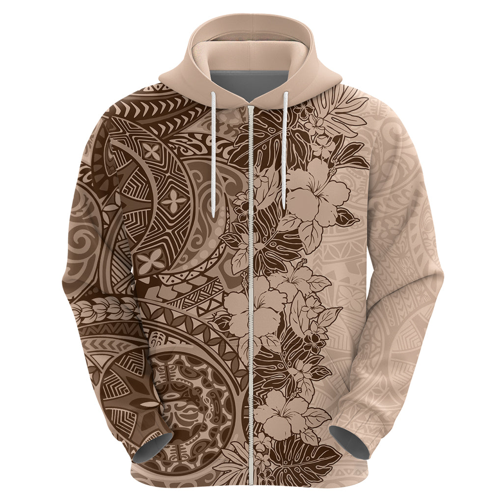 Polynesia Hoodie Hibiscus and Hawaiian Tribal Tattoo Retro Style Pink Pastel LT9