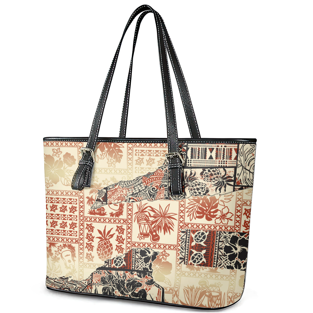 Hawaii Leather Tote Bag Aloha Tribal Pattern Beige Version LT9