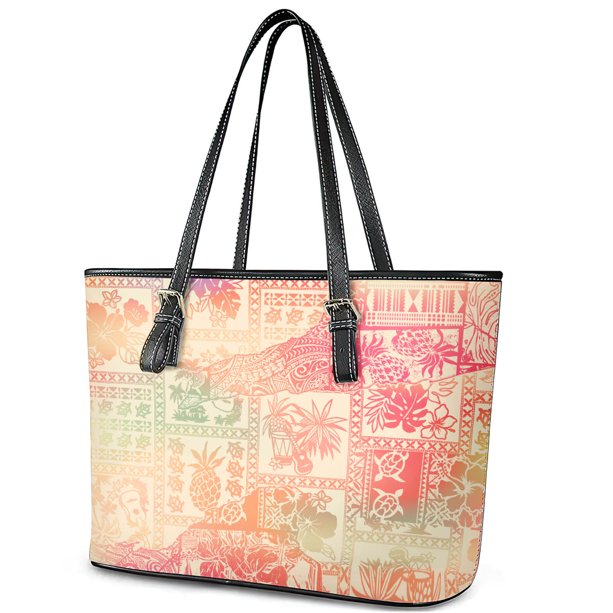Hawaii Leather Tote Bag Aloha Tribal Pattern Sweat Pink Ombre LT9