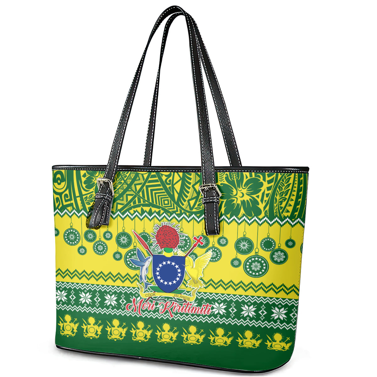 Cook Islands Christmas Leather Tote Bag Santa Beach Meri Kiritimiti LT9