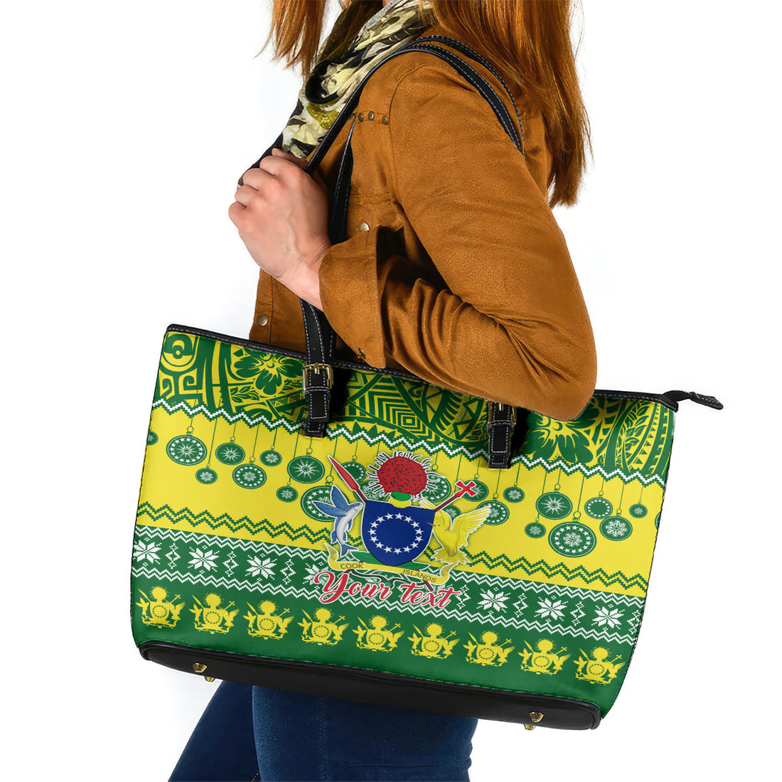 Personalised Cook Islands Christmas Leather Tote Bag Santa Beach Meri Kiritimiti LT9