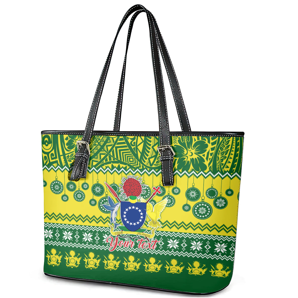Personalised Cook Islands Christmas Leather Tote Bag Santa Beach Meri Kiritimiti LT9