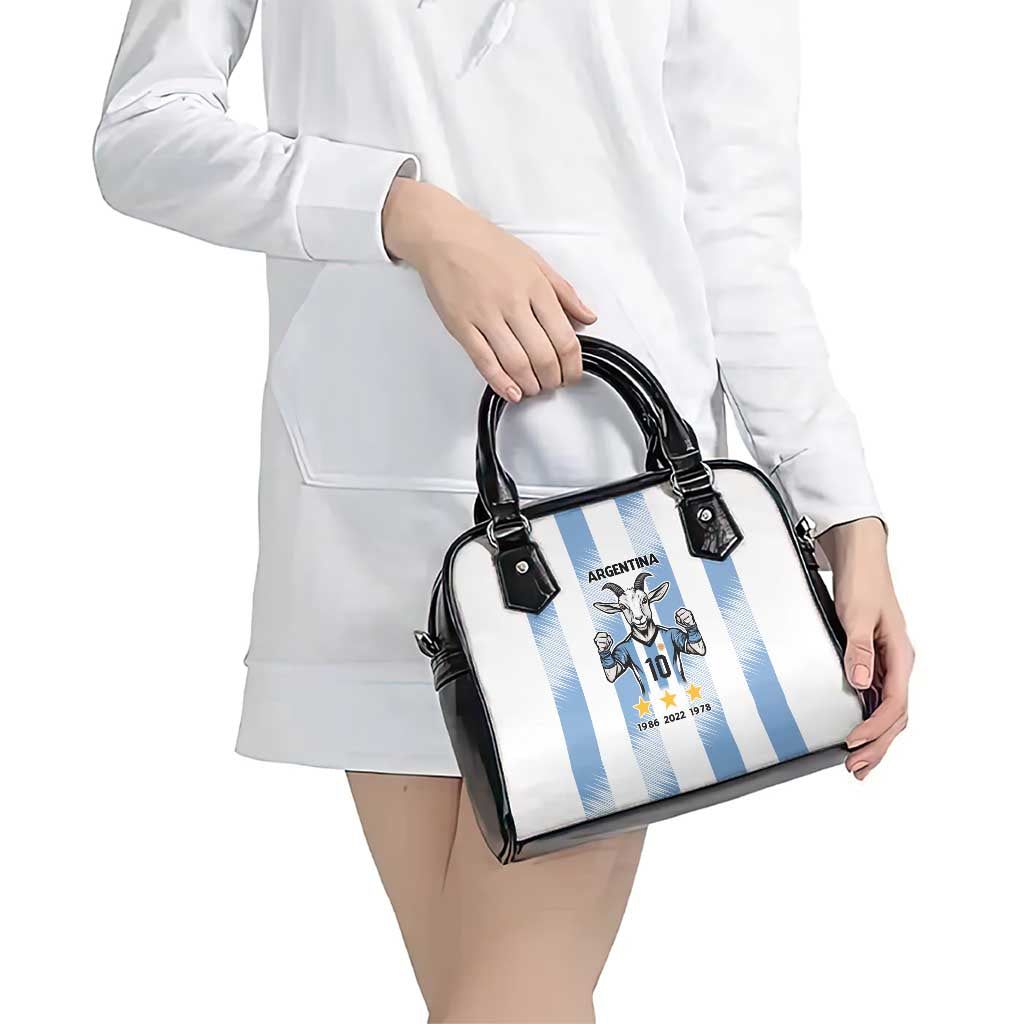 Blue Argentina 10 Goat Shoulder Handbag History Champions World Cup LT9