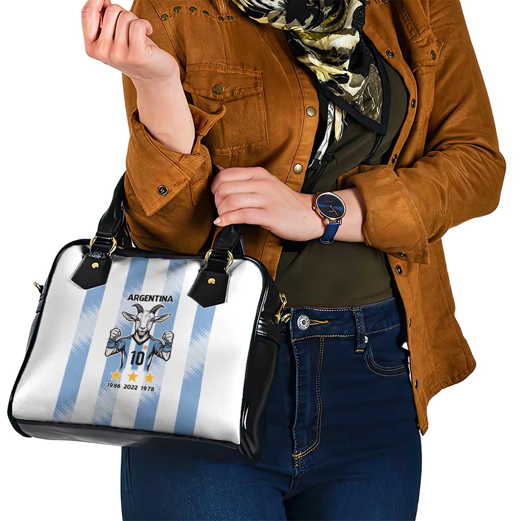 Blue Argentina 10 Goat Shoulder Handbag History Champions World Cup LT9