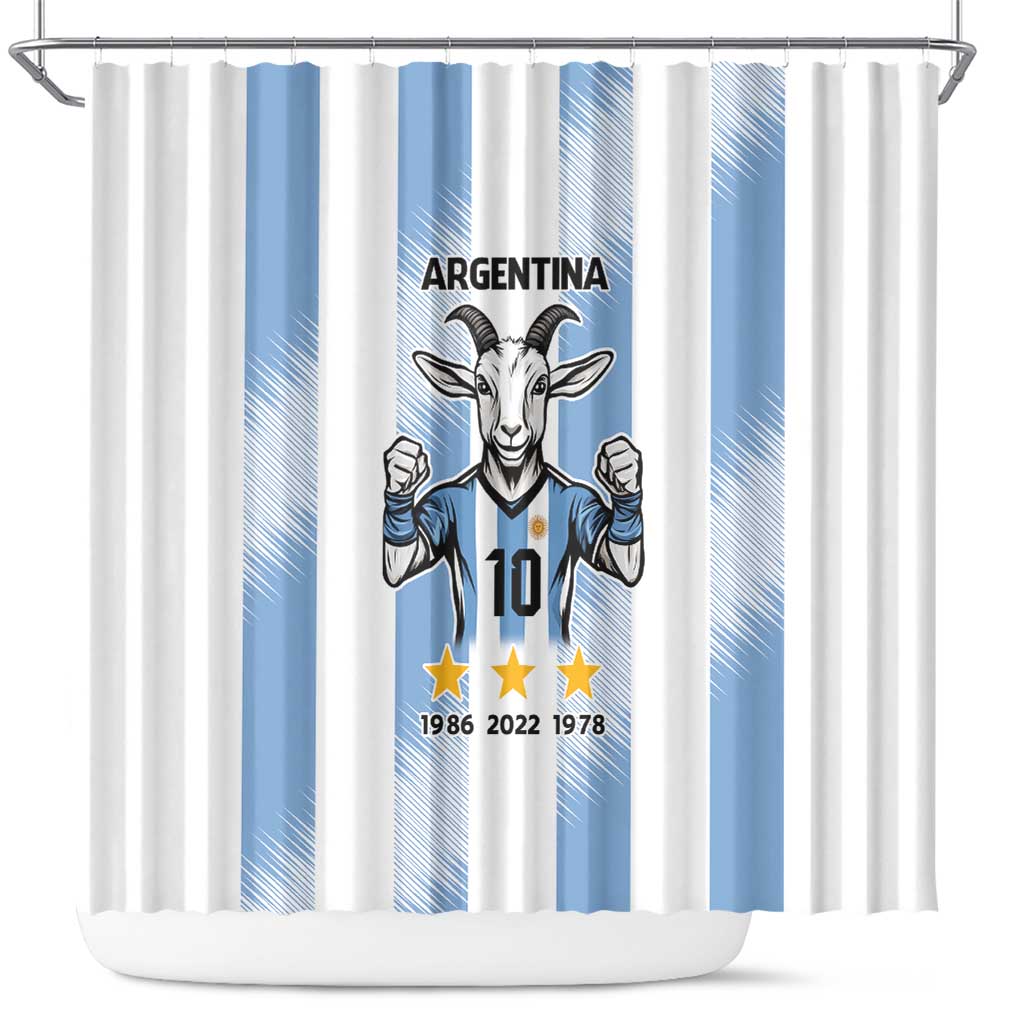 Blue Argentina 10 Goat Shower Curtain History Champions World Cup LT9