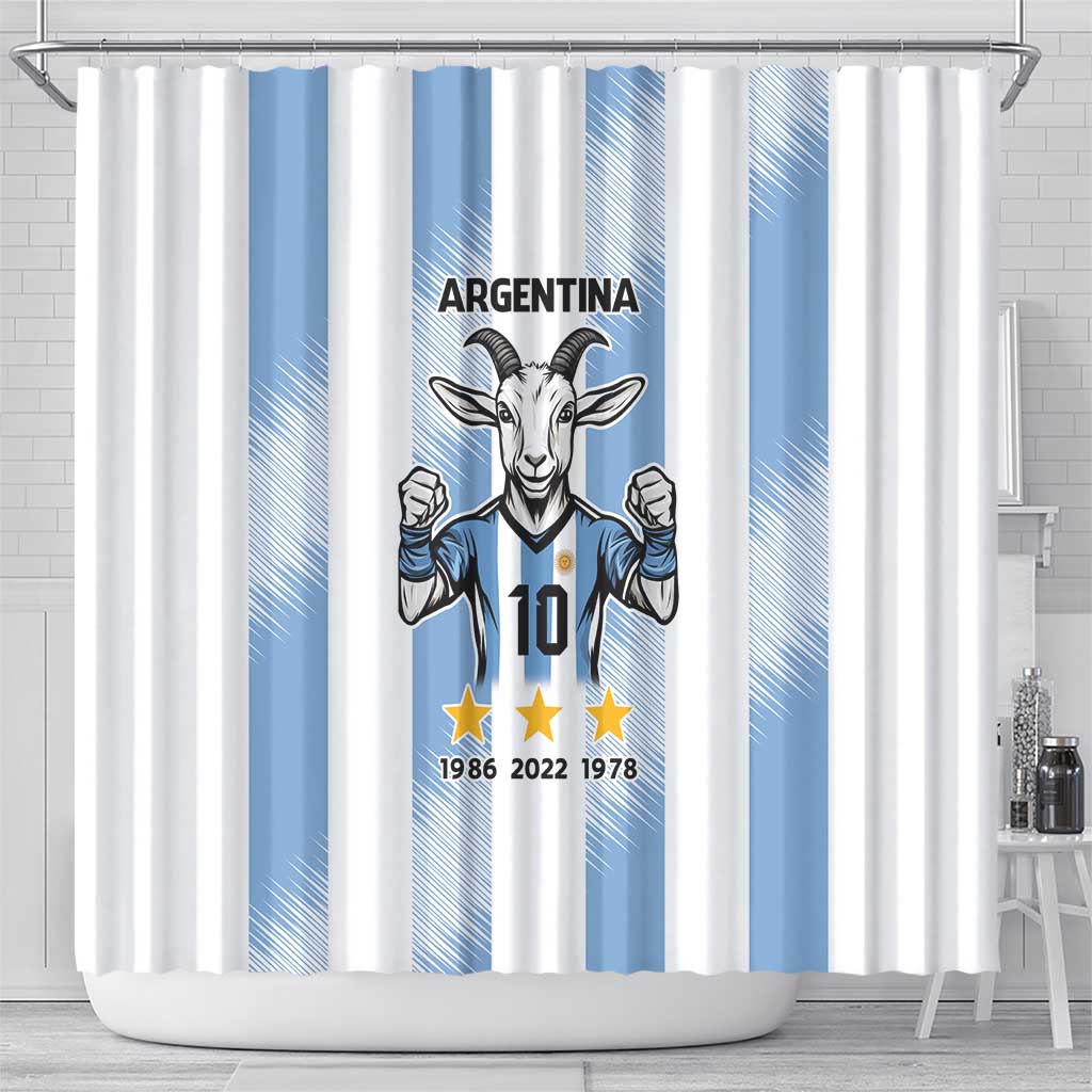 Blue Argentina 10 Goat Shower Curtain History Champions World Cup LT9
