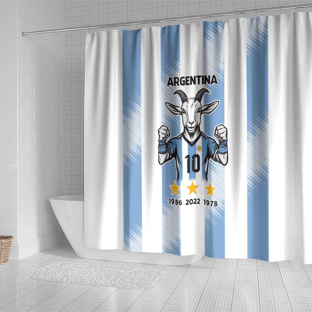 Blue Argentina 10 Goat Shower Curtain History Champions World Cup LT9
