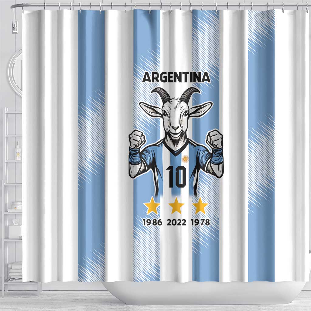 Blue Argentina 10 Goat Shower Curtain History Champions World Cup LT9