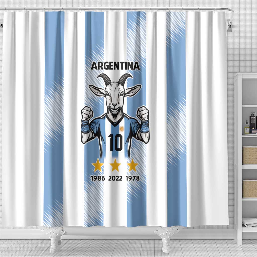 Blue Argentina 10 Goat Shower Curtain History Champions World Cup LT9