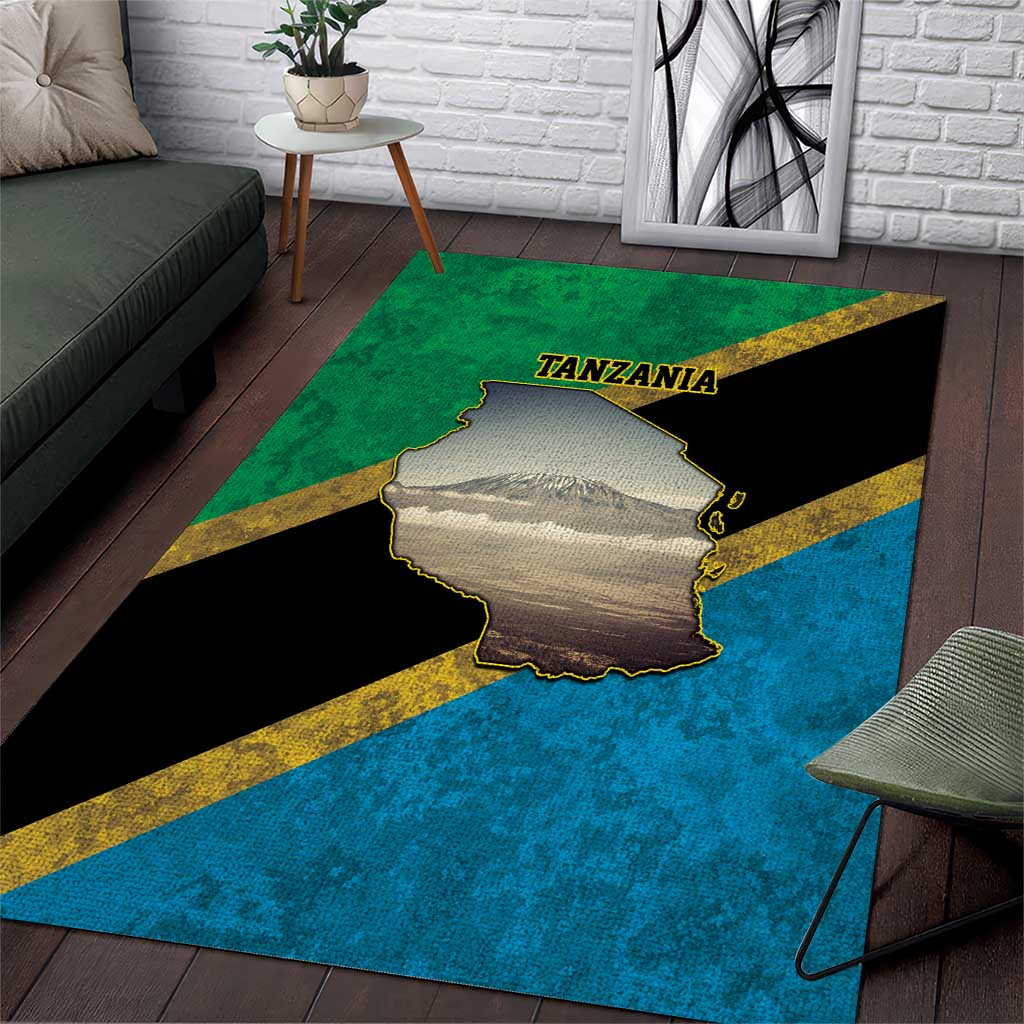 African Volcano Kilimanjaro Tanzania Area Rug Grunge Flag Map of Tanzania LT9