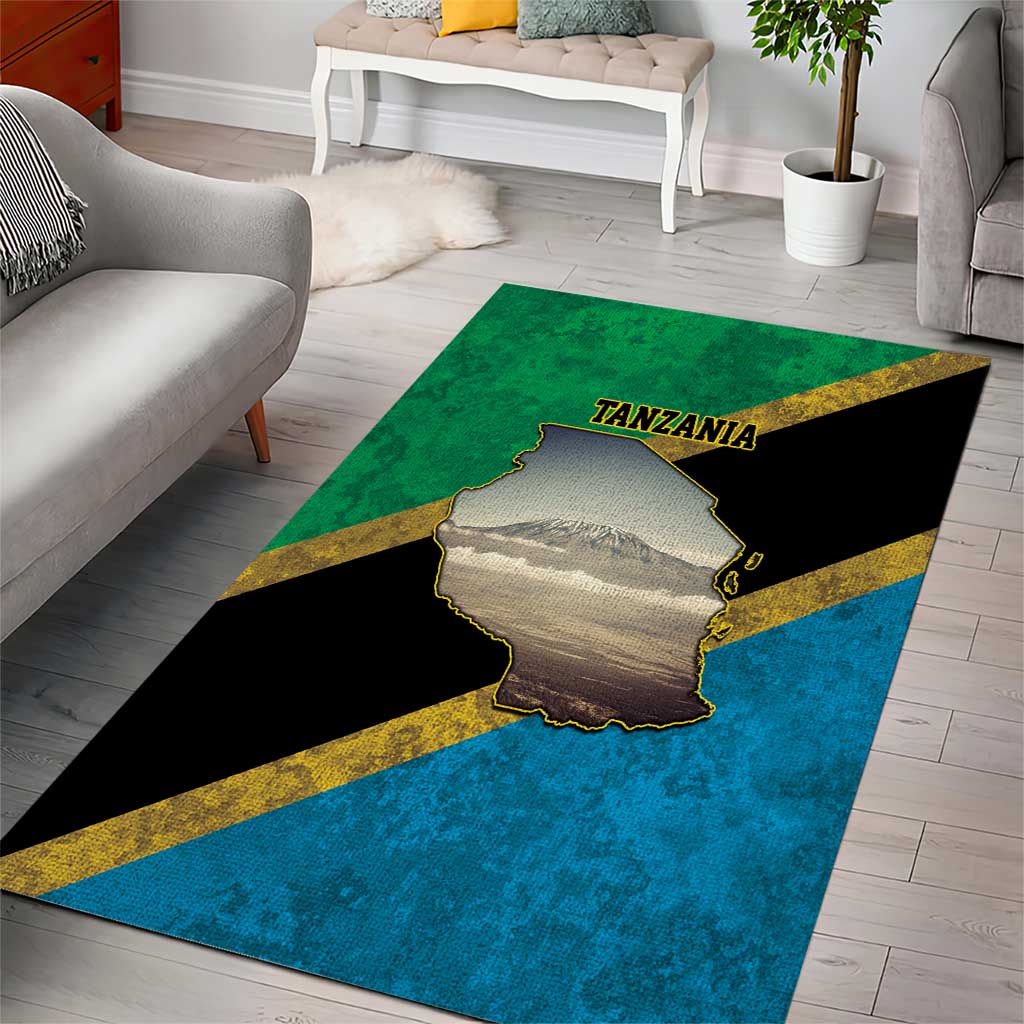 African Volcano Kilimanjaro Tanzania Area Rug Grunge Flag Map of Tanzania LT9