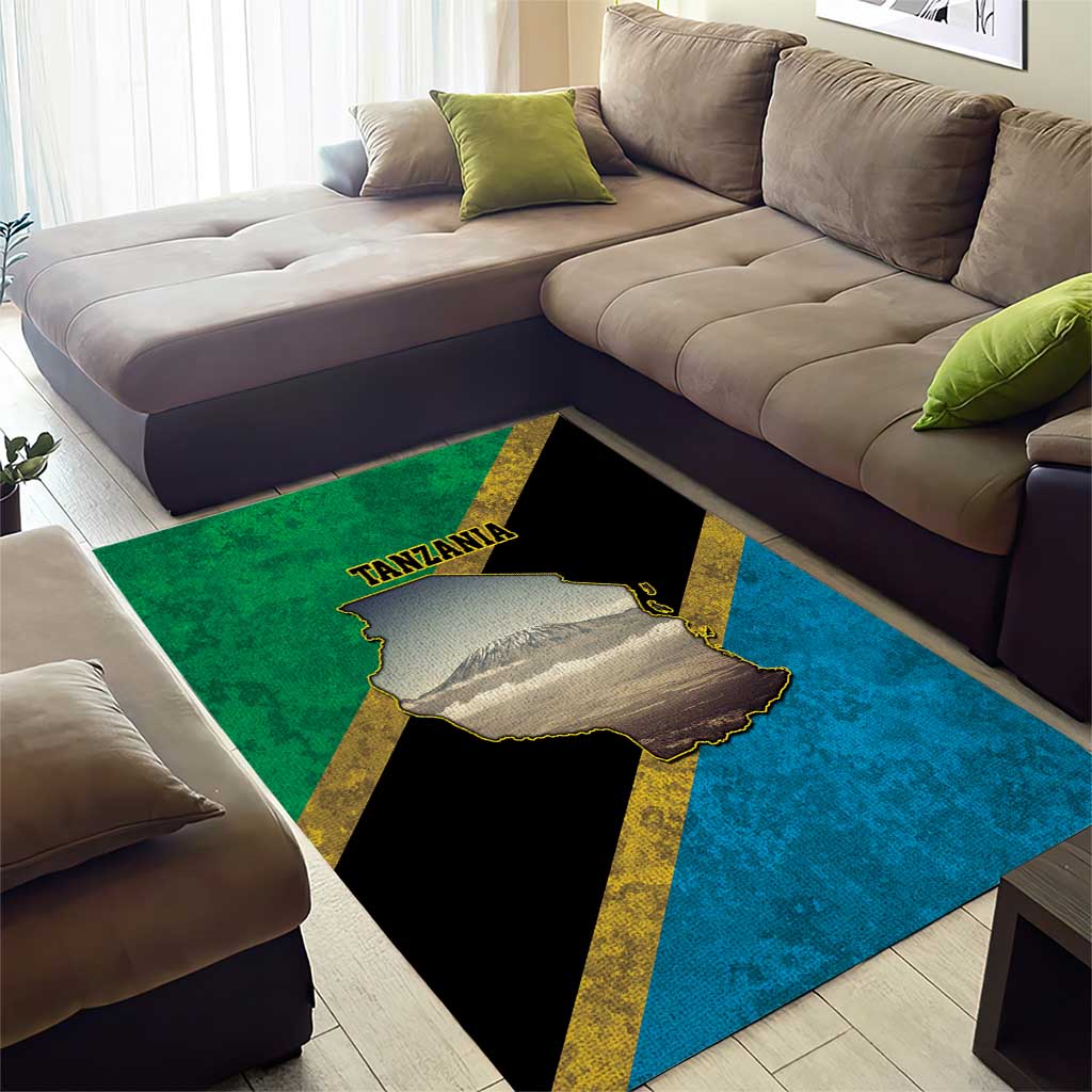 African Volcano Kilimanjaro Tanzania Area Rug Grunge Flag Map of Tanzania LT9