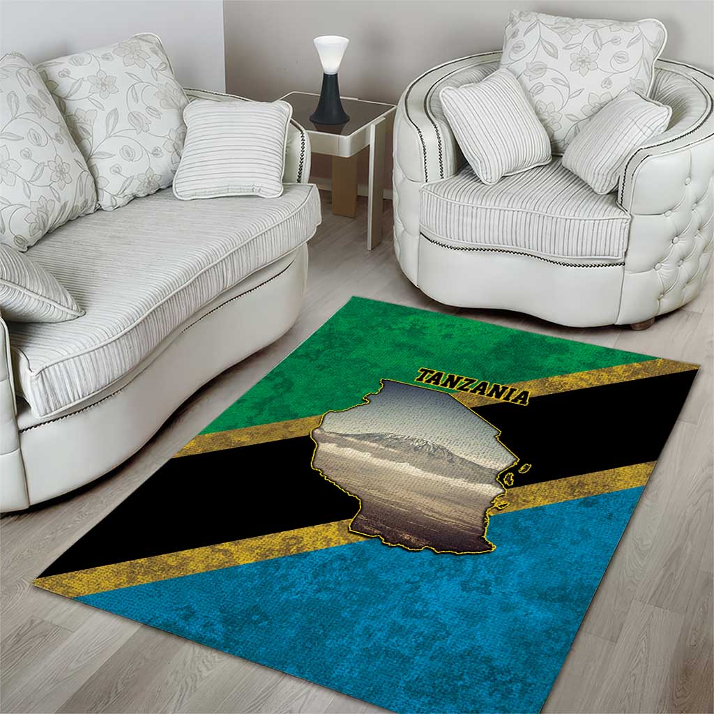 African Volcano Kilimanjaro Tanzania Area Rug Grunge Flag Map of Tanzania LT9