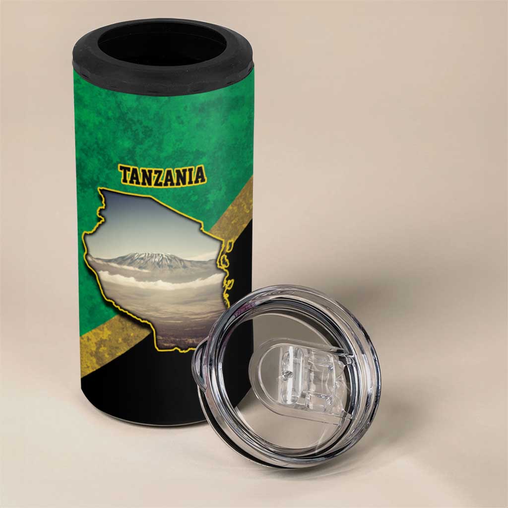 African Volcano Kilimanjaro Tanzania 4 in 1 Can Cooler Tumbler Grunge Flag Map of Tanzania LT9