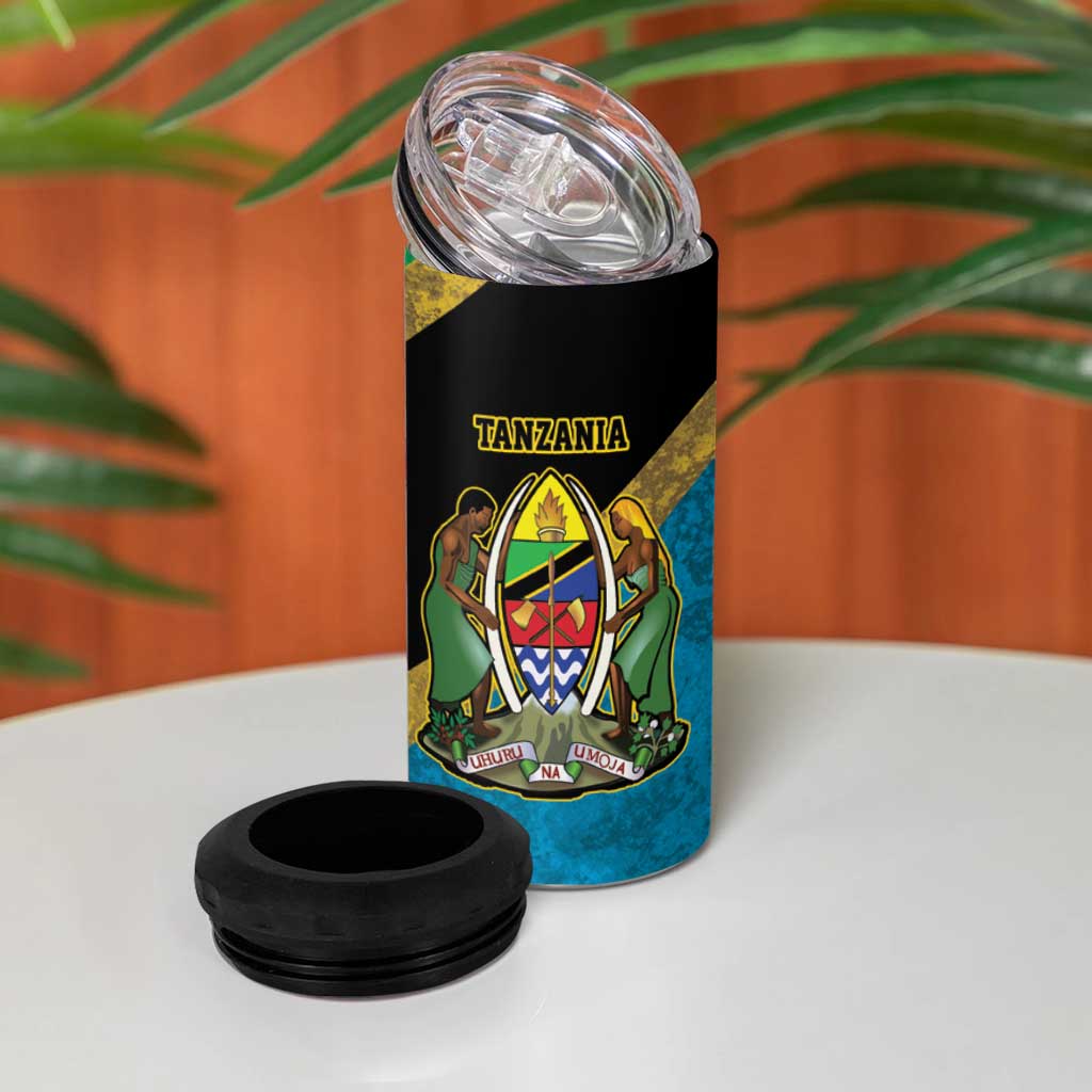 African Volcano Kilimanjaro Tanzania 4 in 1 Can Cooler Tumbler Grunge Flag Map of Tanzania LT9