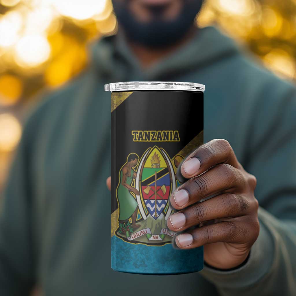 African Volcano Kilimanjaro Tanzania 4 in 1 Can Cooler Tumbler Grunge Flag Map of Tanzania LT9