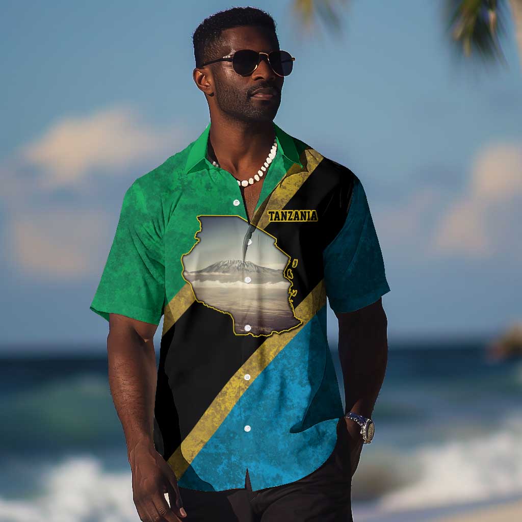 African Volcano Kilimanjaro Tanzania Hawaiian Shirt Grunge Flag Map of Tanzania LT9