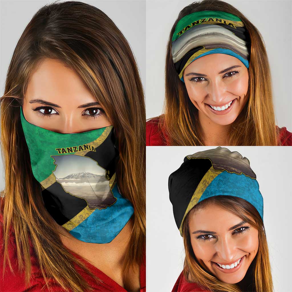 Kilimanjaro Tanzania Neck Gaiter Grunge Flag Map of Tanzania LT9