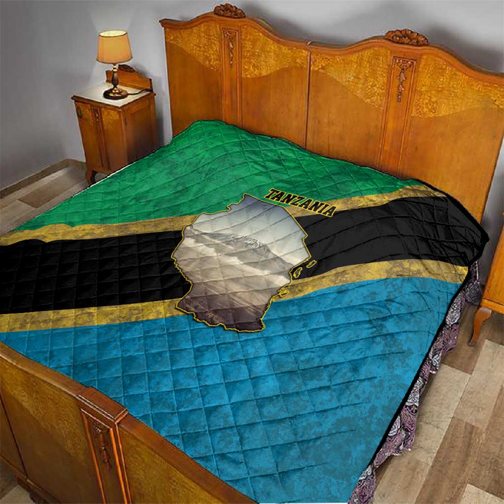 African Volcano Kilimanjaro Tanzania Quilt Grunge Flag Map of Tanzania LT9