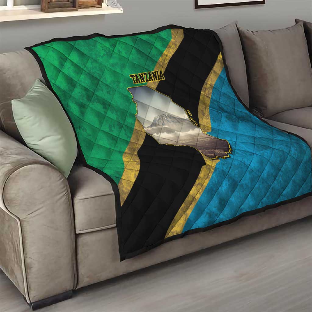 African Volcano Kilimanjaro Tanzania Quilt Grunge Flag Map of Tanzania LT9