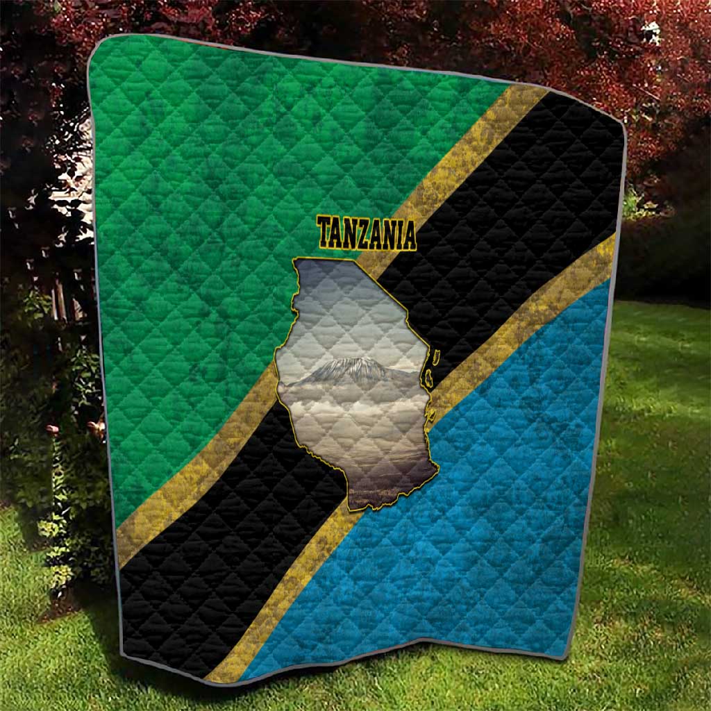 African Volcano Kilimanjaro Tanzania Quilt Grunge Flag Map of Tanzania LT9