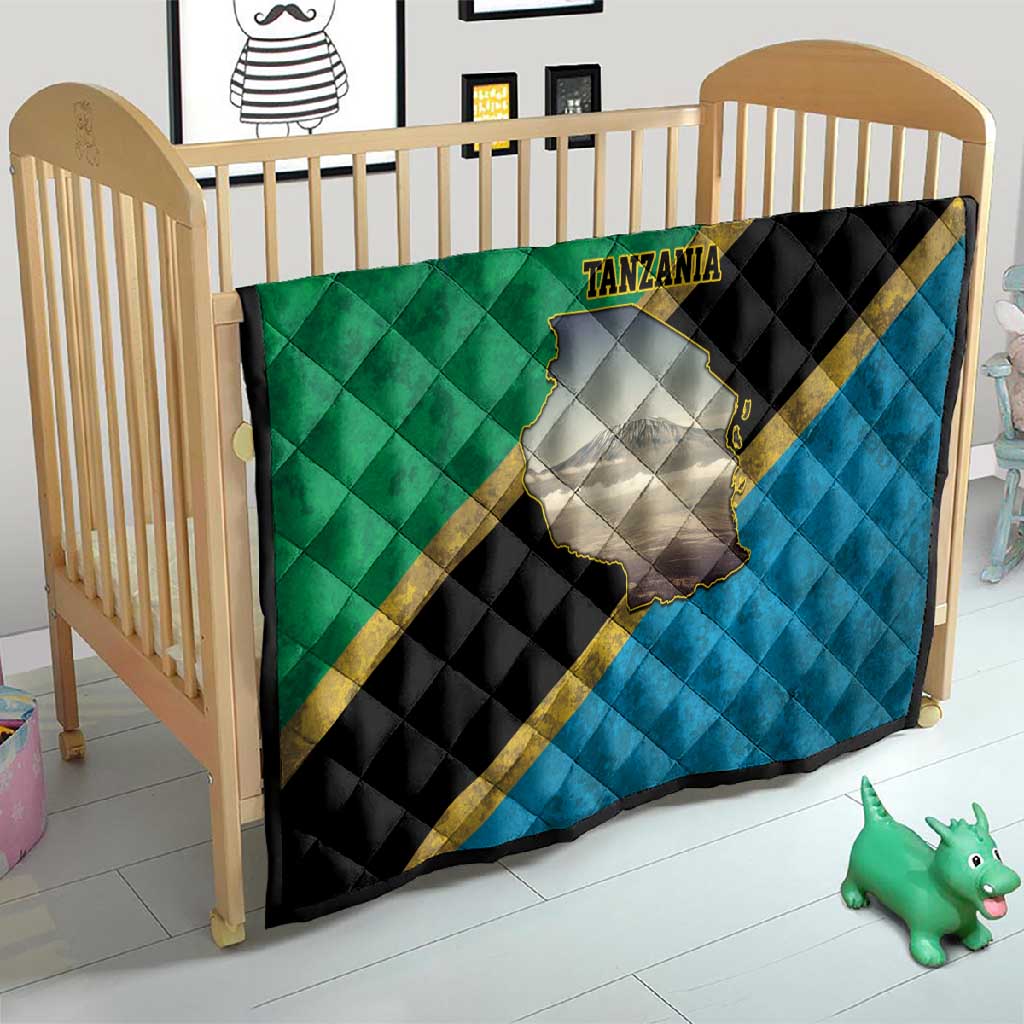 African Volcano Kilimanjaro Tanzania Quilt Grunge Flag Map of Tanzania LT9