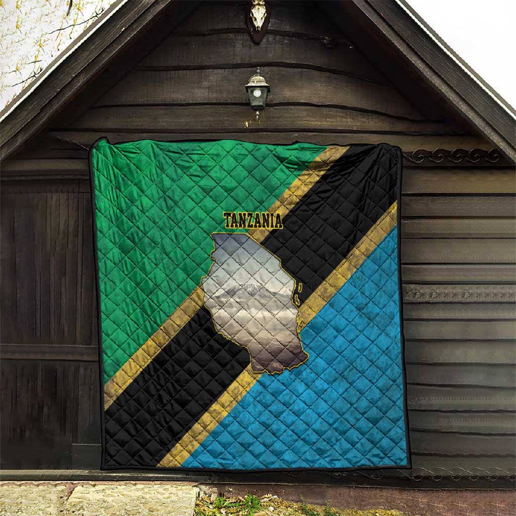 African Volcano Kilimanjaro Tanzania Quilt Grunge Flag Map of Tanzania LT9