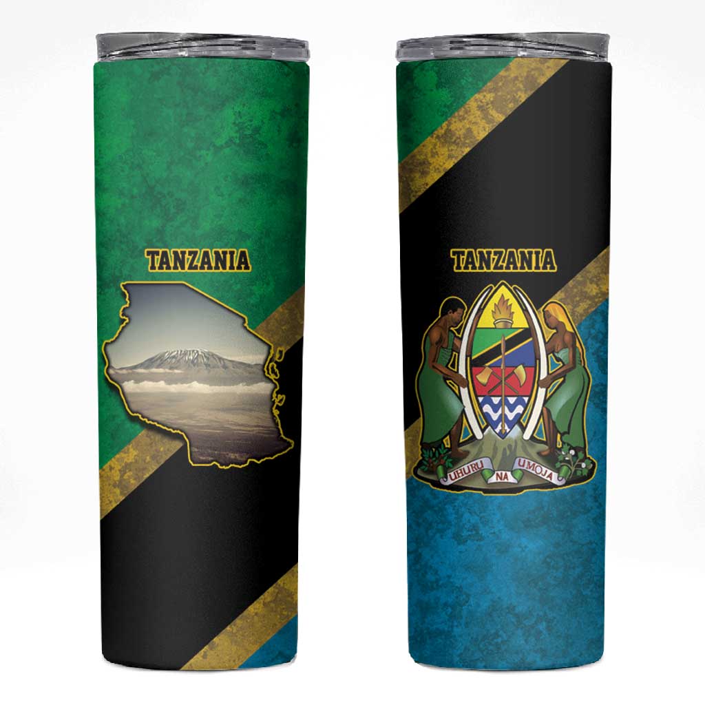 African Volcano Kilimanjaro Tanzania Skinny Tumbler Grunge Flag Map of Tanzania LT9