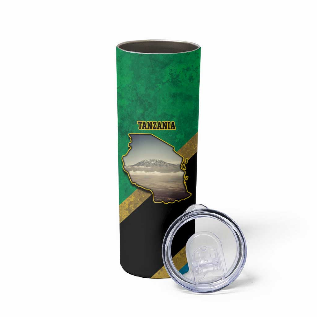 African Volcano Kilimanjaro Tanzania Skinny Tumbler Grunge Flag Map of Tanzania LT9