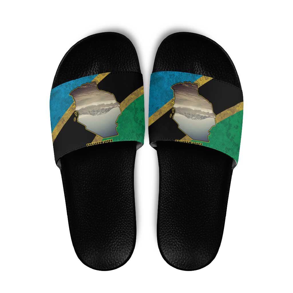 Kilimanjaro Tanzania Slide Sandals Grunge Flag Map of Tanzania LT9