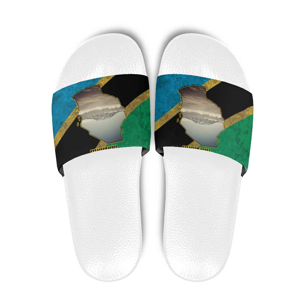 Kilimanjaro Tanzania Slide Sandals Grunge Flag Map of Tanzania LT9