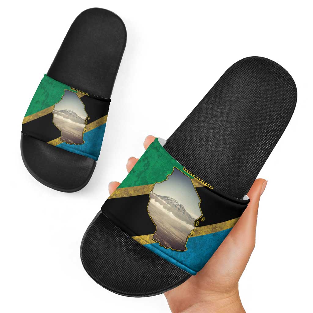 Kilimanjaro Tanzania Slide Sandals Grunge Flag Map of Tanzania LT9