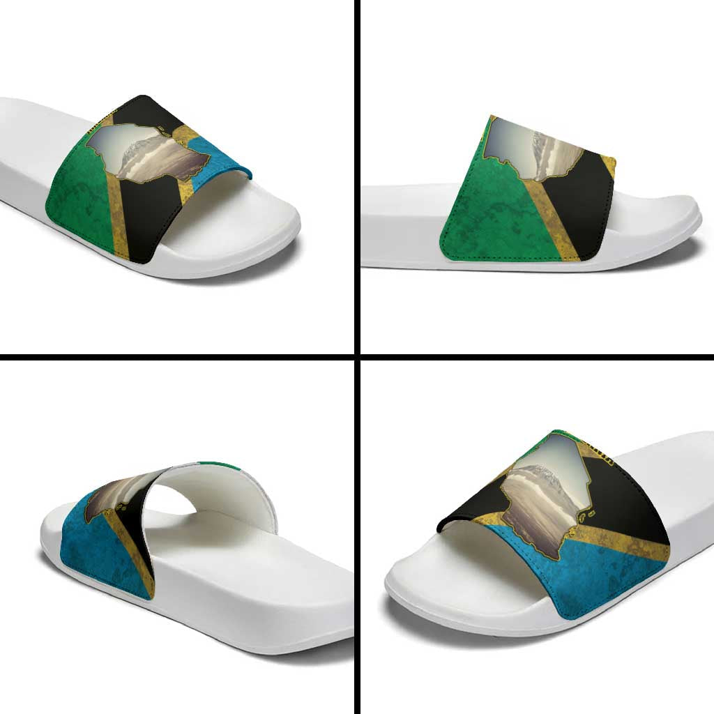 Kilimanjaro Tanzania Slide Sandals Grunge Flag Map of Tanzania LT9