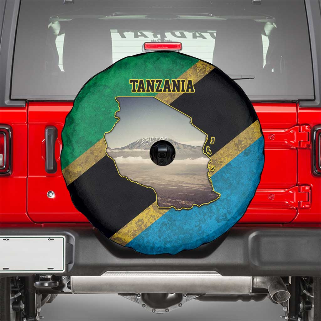 Kilimanjaro Tanzania Spare Tire Cover Grunge Flag Map of Tanzania LT9
