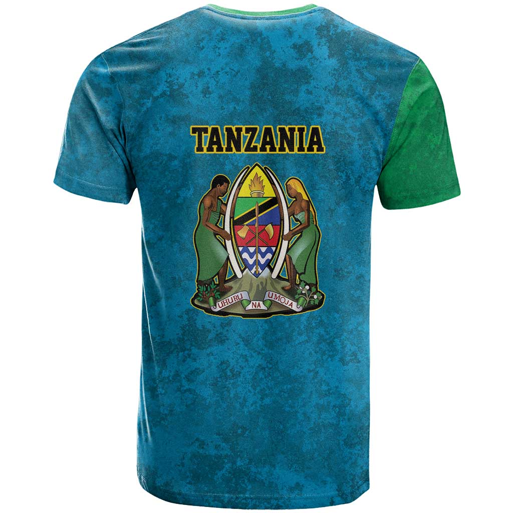 African Volcano Kilimanjaro Tanzania T shirt Grunge Flag Map of Tanzania LT9
